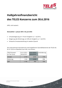 Halbjahresfinanzbericht des TELES Konzerns zum 30.6.2016