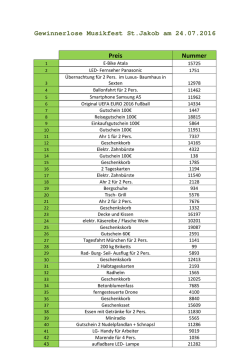 Gewinnerlose Musikfest St.Jakob am 24.07.2016 Preis Nummer