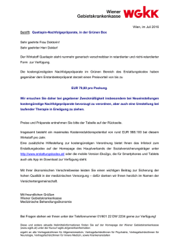 Quetiapin-Nachfolgepräparate, in der Grünen Box Sehr geehrte