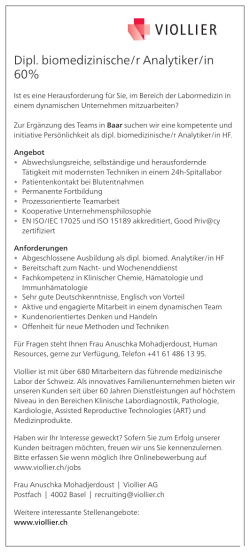 Dipl. biomedizinische/r Analytiker/in 60%