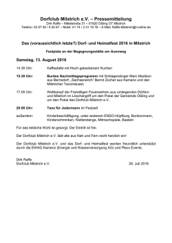 Dorfclub Milstrich eV &ndash; Pressemitteilung