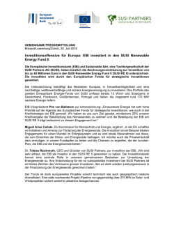 Investitionsoffensive f&uuml;r Europa: EIB investiert in den