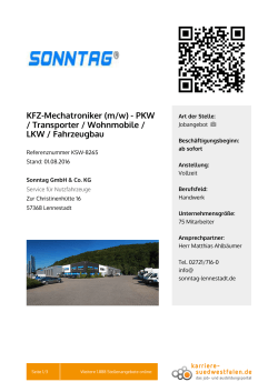 KFZ-Mechatroniker (m/w) - PKW / Transporter / Wohnmobile / LKW