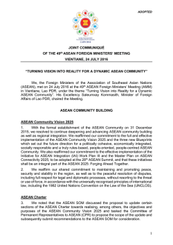 JOINT COMMUNIQUÉ OF THE 49th ASEAN FOREIGN MINISTERS