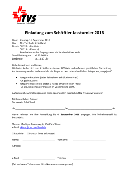Einladung Jassturnier, 11. September 2016