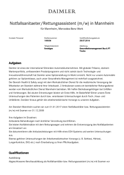 Notfallsanitaeter/Rettungsassistent (m/w) in Mannheim