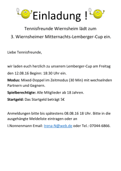 Startgeld - Tennisfreunde Wiernsheim eV
