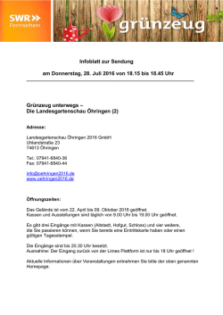 Infoblatt zur Sendung am Donnerstag, 28. Juli 2016 von