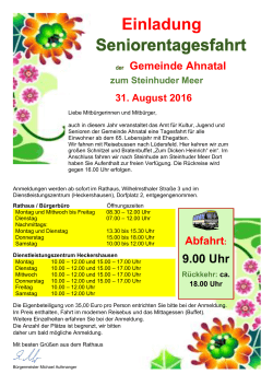 Gemeinde Ahnatal zum Steinhuder Meer 31. August 2016 Einladung