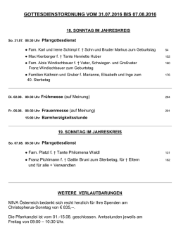 GOTTESDIENSTORDNUNG VOM 24.07.2016 BIS 31.07.2016