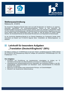 Lehrkraft für besondere Aufgaben - Hochschule Magdeburg