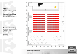 420 m² Bühne: 14 x 3,60 m Konzertbestuhlung bis zu 360 Personen