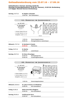 Gottesdienstordnung vom 23.07.16 &ndash; 17.09.16