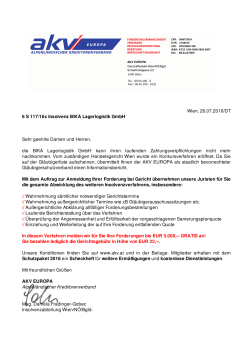 Wien, 26.07.2016/DT 6 S 117/16x Insolvenz BIKA Lagerlogistik
