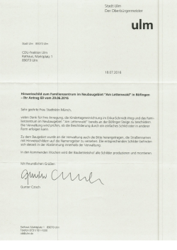 Hier kommen Sie zur Antwort von Oberb&uuml;rgermeister Czisch.
