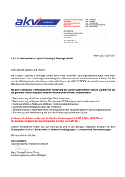 Wien, 26.07.2016/DT 3 S 110/16w Insolvenz Crystal Cleaning