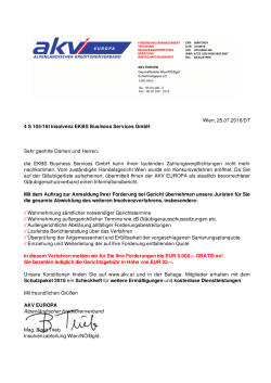 Wien, 25.07.2016/DT 4 S 105/16t Insolvenz EKBS Business
