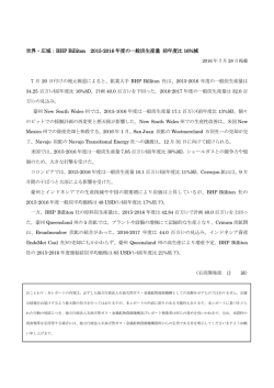 世界・広域：BHP Billiton 2015-2016 年度の一般炭生産