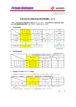 平成28年9月分電気料金の燃料費調整について