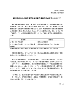 欧州現地法人の商号変更および駐在員事務所の支店化