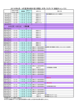 2016年8月・ 9月夏季休業中窓口開設・大学バスダイヤ（新座キャンパス）