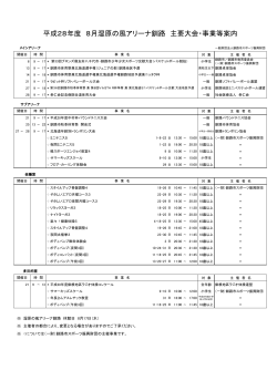 平成28年度 8月湿原の風アリーナ釧路 主要大会・事業等案内