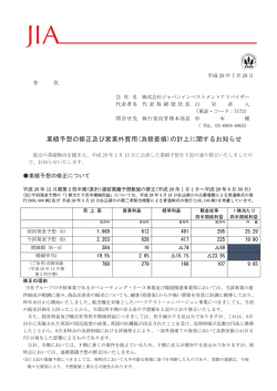業績予想の修正及び営業外費用(為替差損)の計上に関するお知らせ