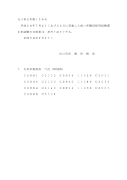 行政(特別枠)第2次試験合格者(H28年7月21日・22日実施