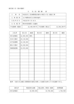 様式第1号（第6関係） 入 札（見 積）調 書 工 事 名 村営住宅（区画整理
