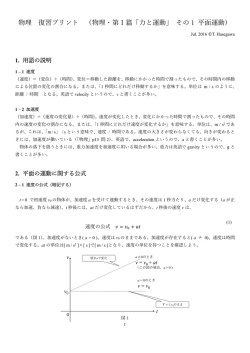 物理 復習プリント （物理・第1篇「力と運動」 その 1 平面運動）