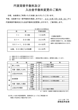 円貨両替手数料及び 入出金手数料変更のご案内