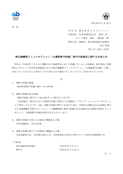 株式報酬型ストックオプション（A種新株予約権）発行内容