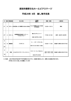 高知市春野文化ホールピアステージ 平成28年 8月 催し物予定表