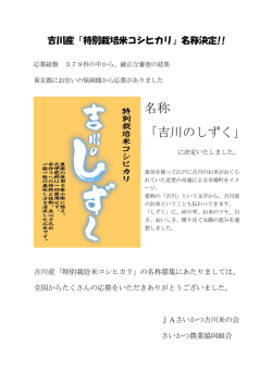 吉川産「特別栽培米コシヒカリ」名称決定