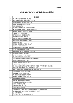 別表8 台湾産食品（サイクラミン酸）検査命令対象製造者