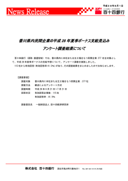 香川県内民間企業の平成28年夏季ボーナス支給見込み
