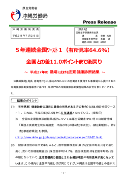 5年連続全国ﾜｰｽﾄ1（有所  率64.6%） - 沖縄労働局