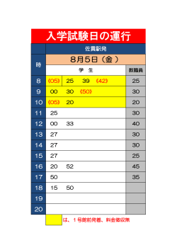 8月5日AO試験日 バス運行表