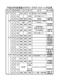 平成28年度年間予定表 - 寝屋川ラグビークラブ