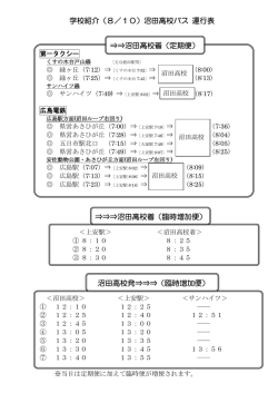 学校紹介（8／10）沼田高校バス 運行表 &rArr;&rArr;沼田高校着（定期便） 沼田