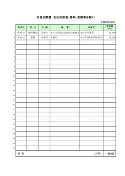 市長交際費 支出内訳表（香料・見舞等を除く）