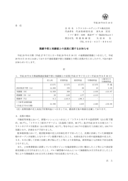 業績予想と実績値との差異に関するお知らせ