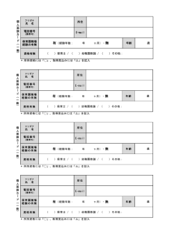 氏 名 所住 電話番号 E-mail 保育園職場 経験の有無 年齢 歳 資格有無