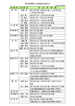 診 療 科 医 師 名 休 診 等 情 報 内 科 小 児 科 学会出席等による休診