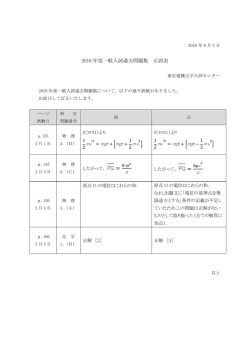 2016年度一般入試過去問題集 正誤表
