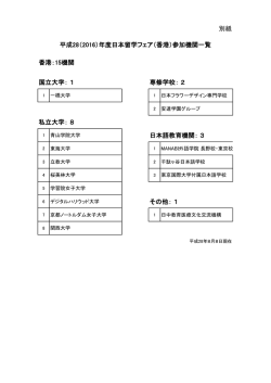 別紙 国立大学： 1 専修学校： 2 私立大学： 8 日本語教育機関： 3 その他