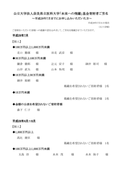 公立大学法人奈良県立医科大学「未来への飛躍」基金寄附者ご芳名