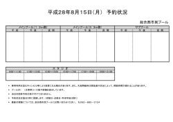 8月15日プール・スタジオ予約状況について