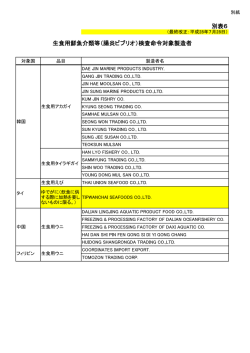 別表6 生食用鮮魚介類等（腸炎ビブリオ）検査命令対象製造者