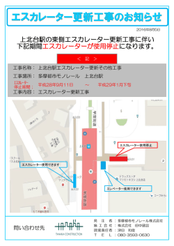 上北台駅エスカレーター更新工事に伴うエスカレーターの停止について